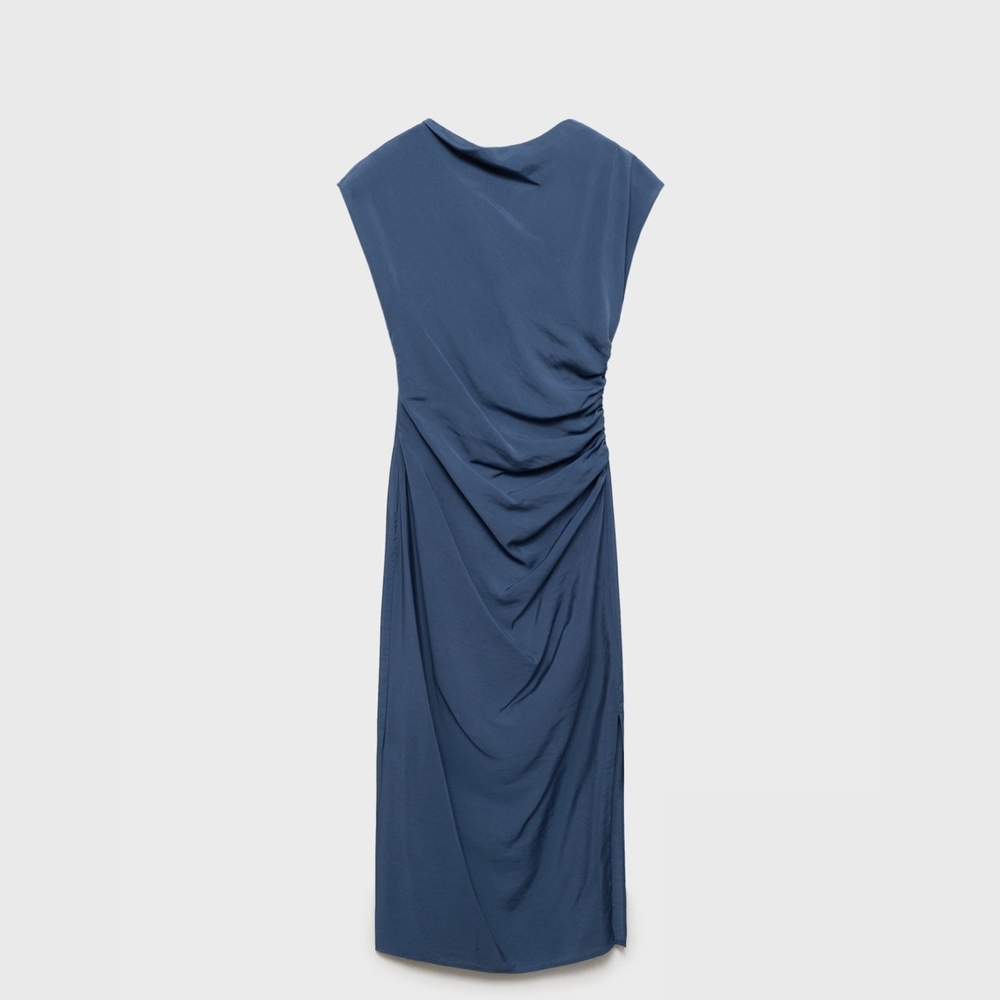 Mango Navy Draped Midi Dress